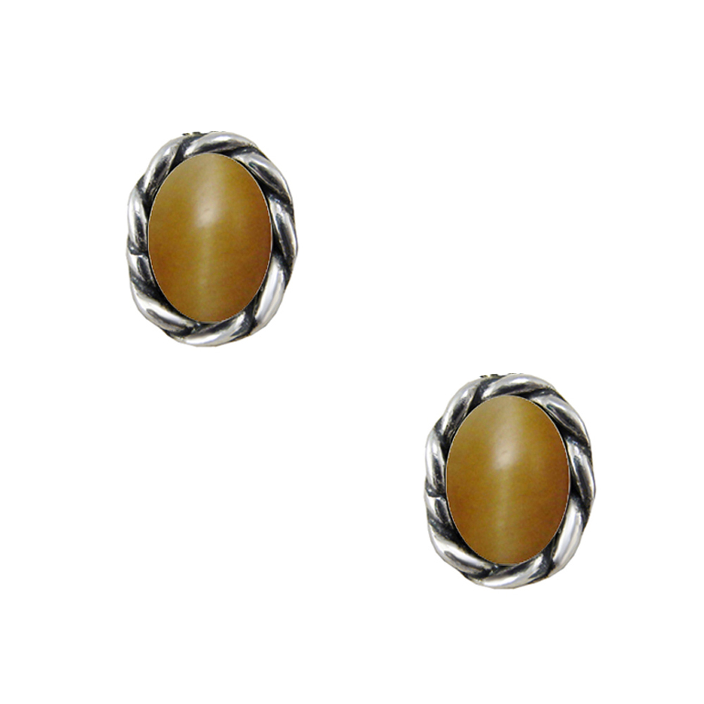 Sterling Silver Little Honey Tiger Eye Drop Post Stud Earrings